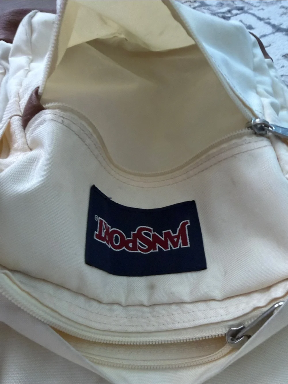 Jansport Cream Canvas Backpack with Brown Base